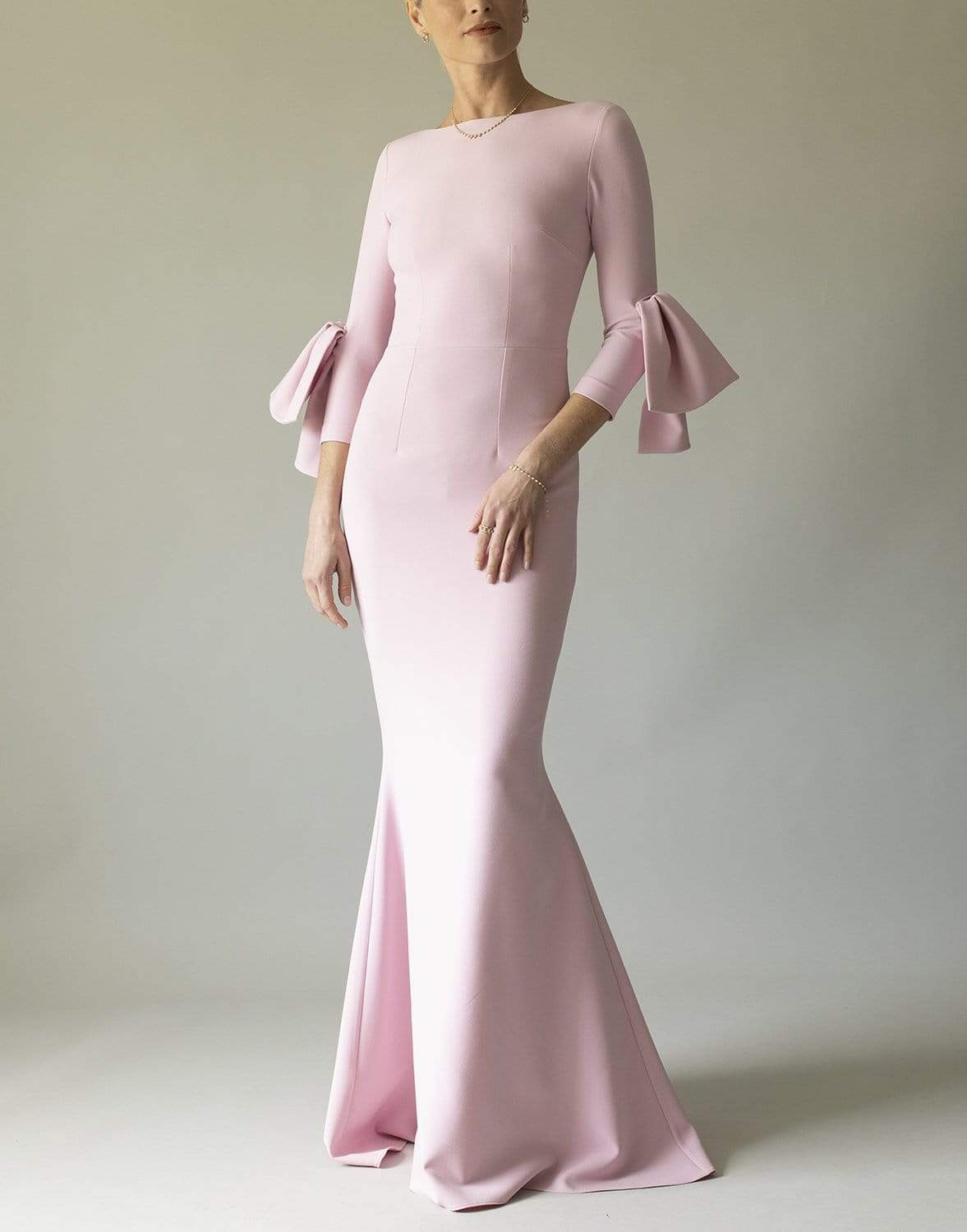 SAFIYAA-Elbow Bow Sleeve Tyra Column Gown-