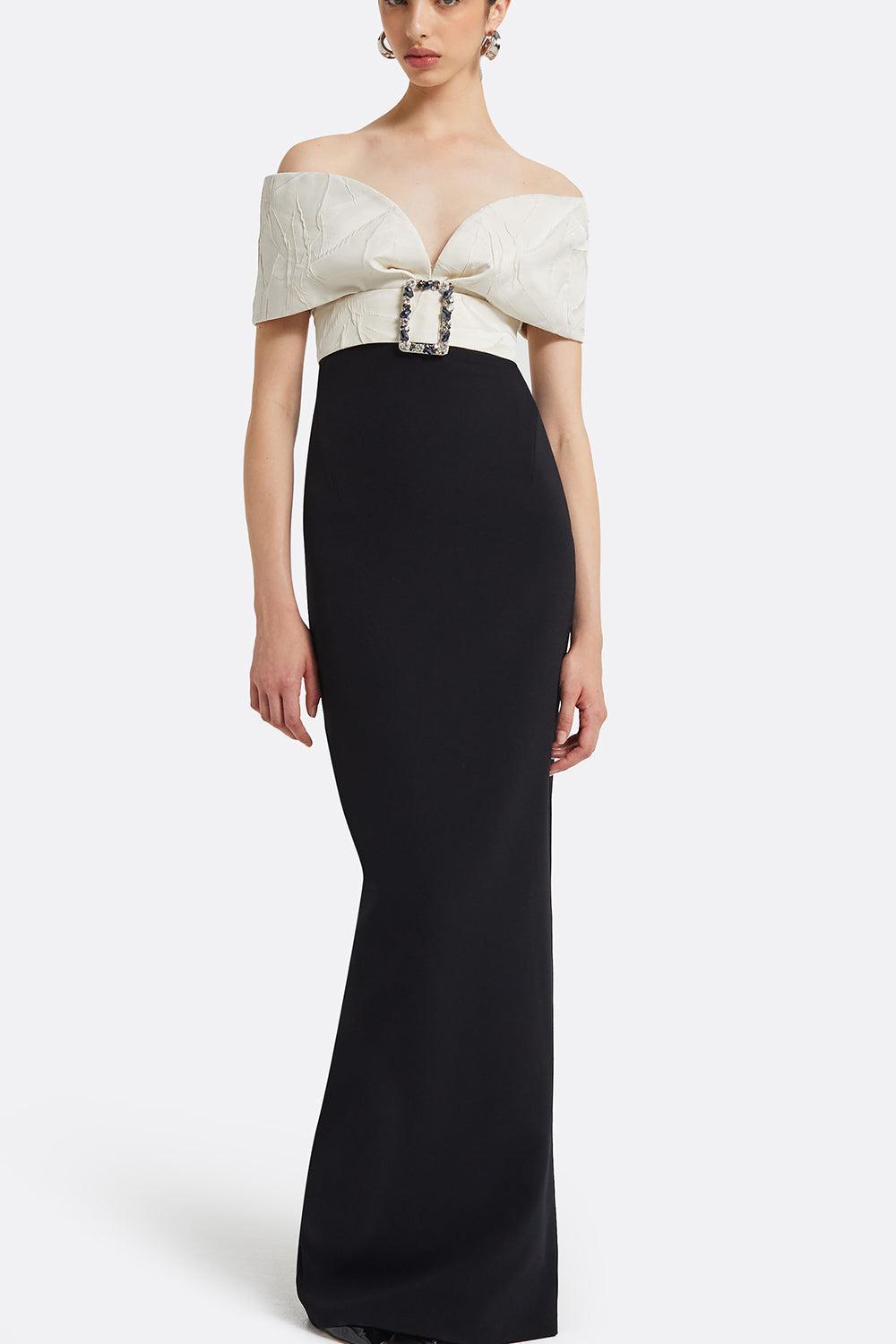 Abike Gown - Ivory Black-IVBKGUNM-4-CLOTHINGDRESSGOWN-SAFIYAA