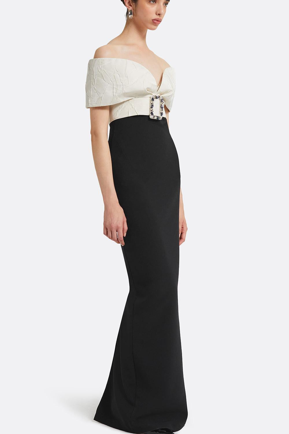 Abike Gown - Ivory Black-IVBKGUNM-4-CLOTHINGDRESSGOWN-SAFIYAA