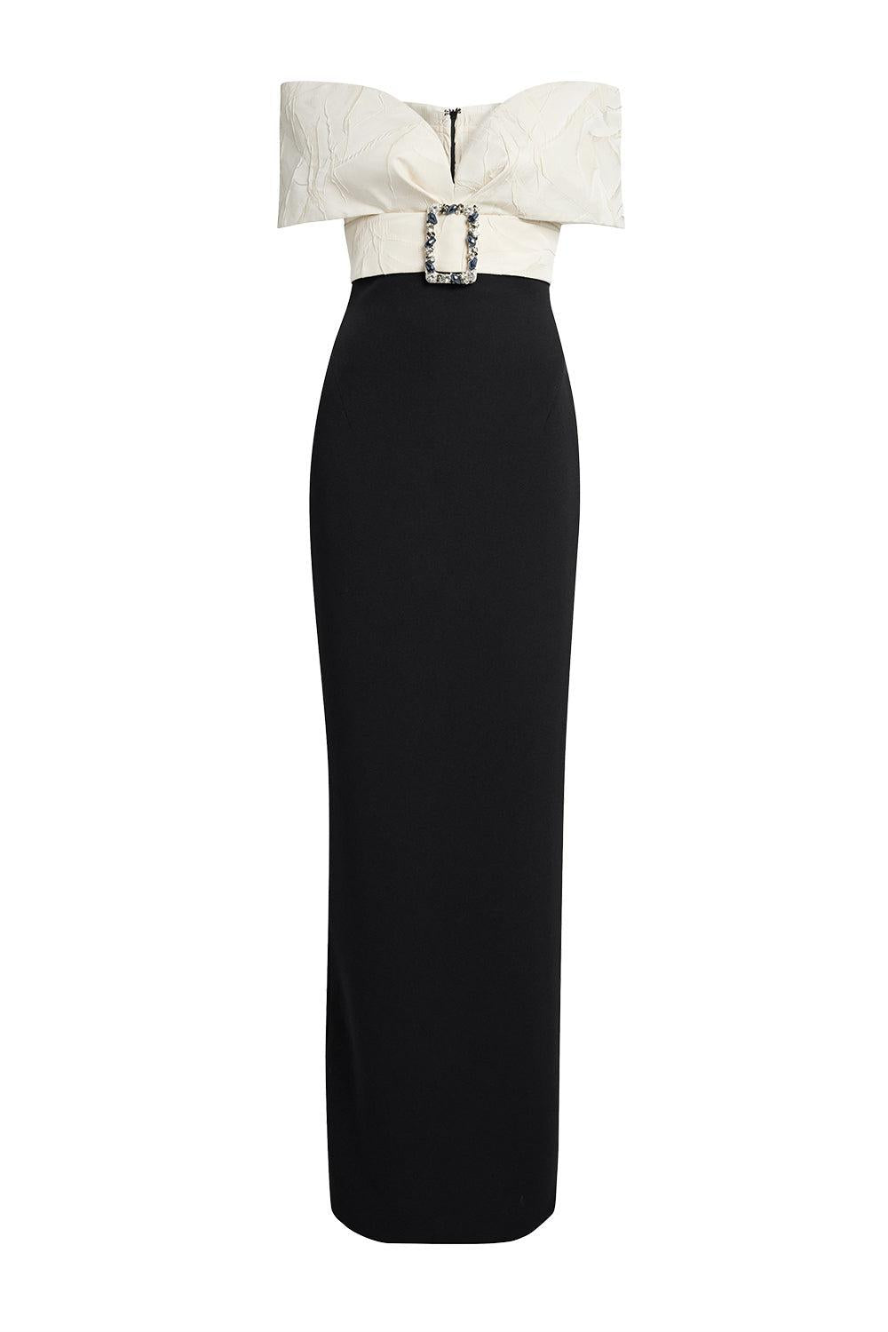 Abike Gown - Ivory Black-IVBKGUNM-4-CLOTHINGDRESSGOWN-SAFIYAA