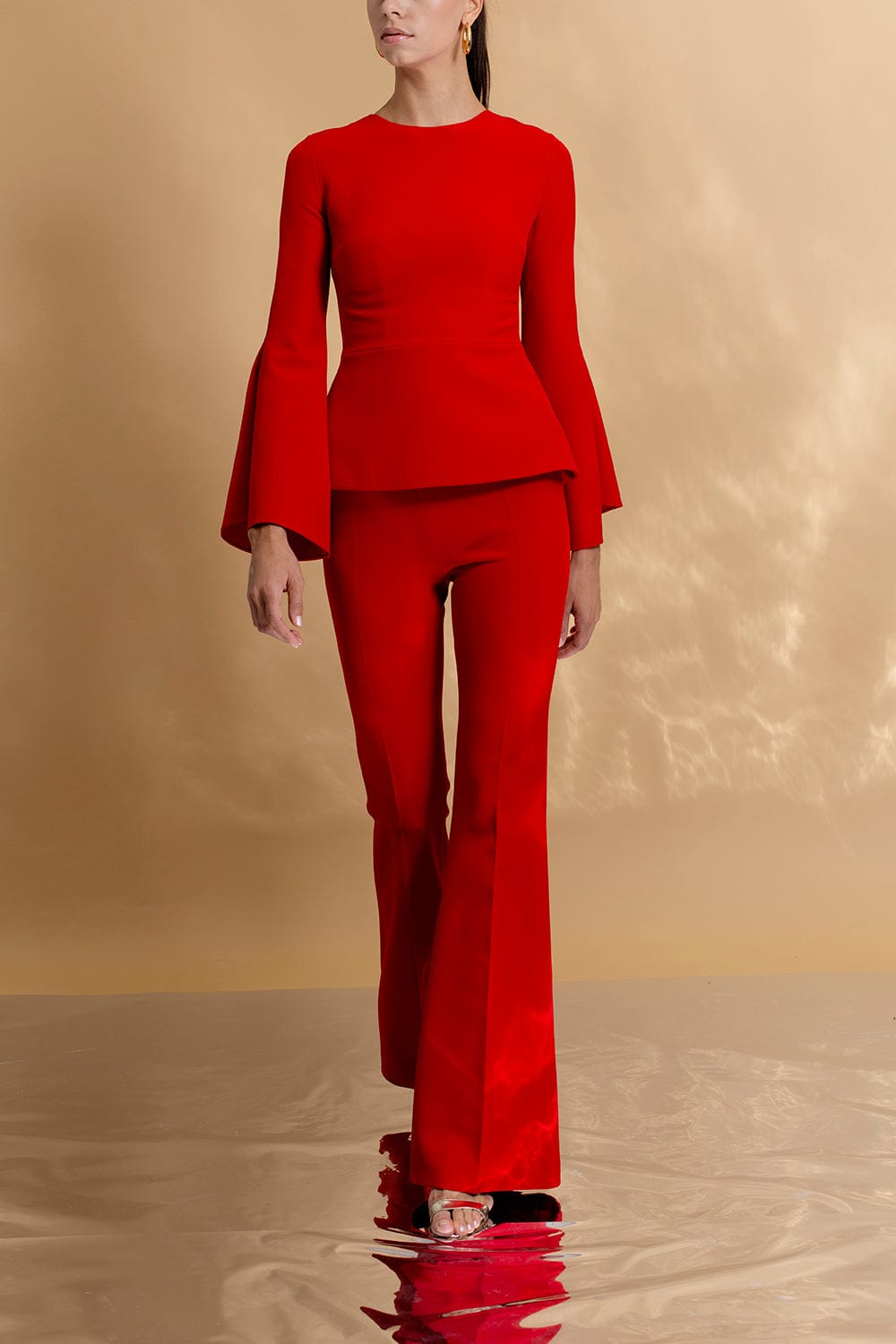SAFIYAA-Halluana Flared Leg Trouser- Dazzling Red-DAZRED