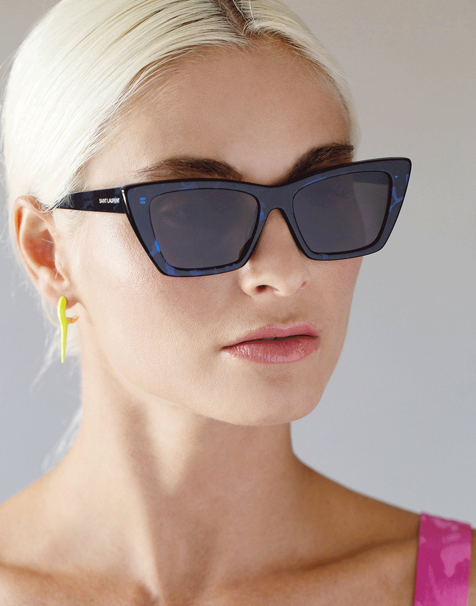 SAINT LAURENT-Black and Blue Mica Rectangle Sunglasses-BLACK