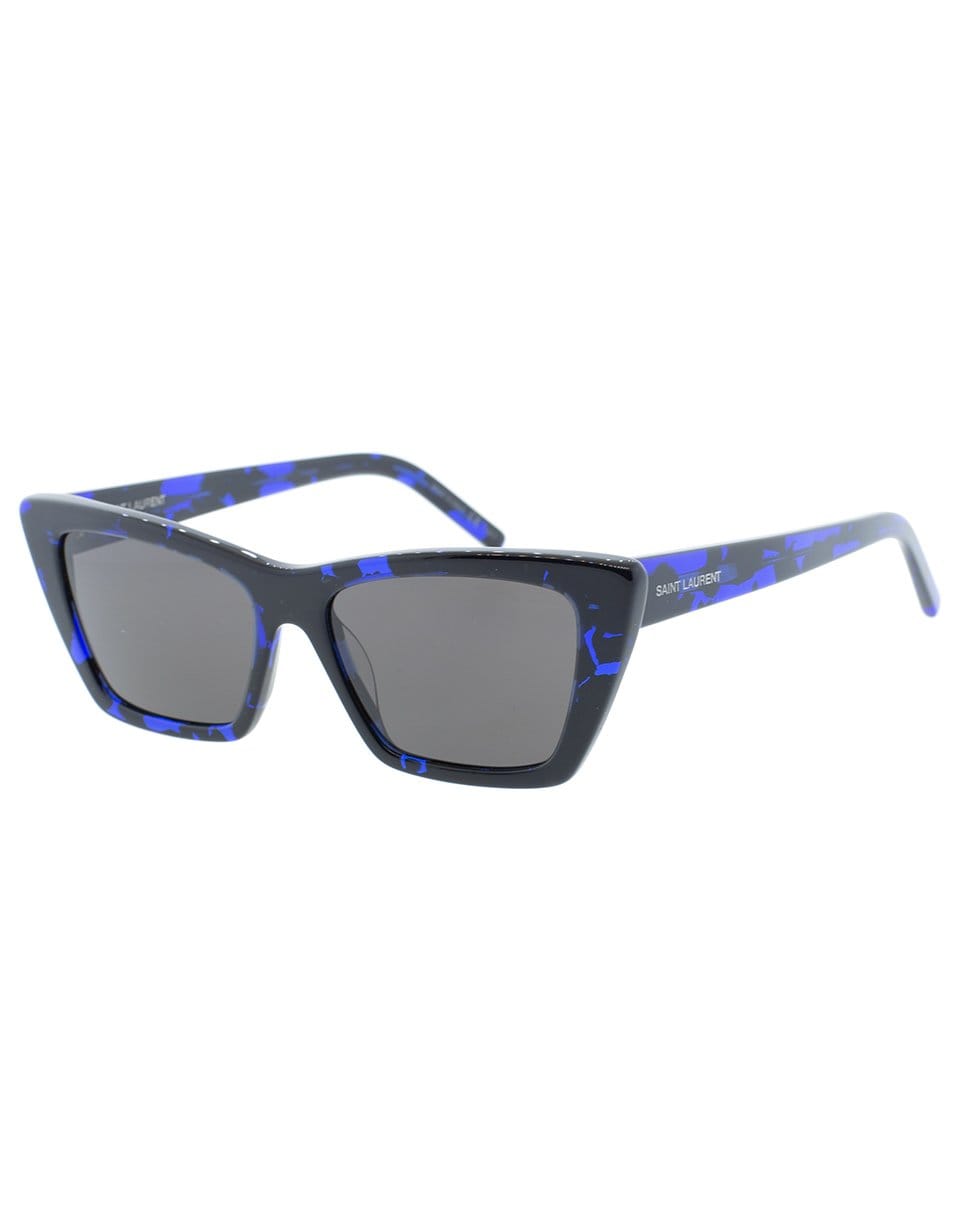 SAINT LAURENT-Black and Blue Mica Rectangle Sunglasses-BLACK