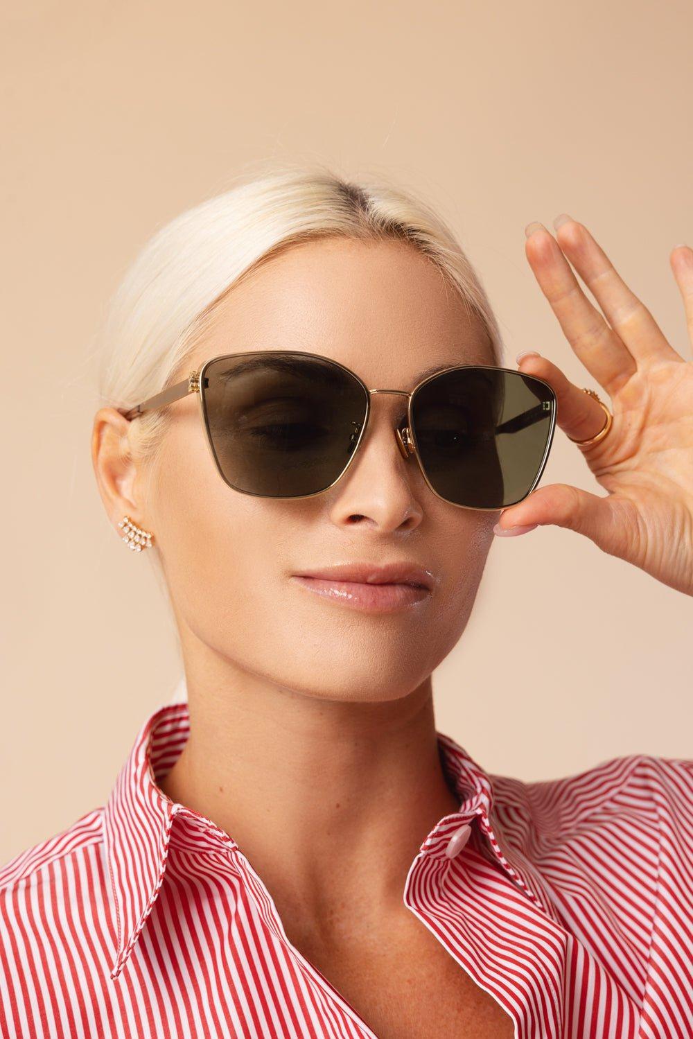 SAINT LAURENT-Full Rim Semi Cat Eye Sunglasses-GOLD