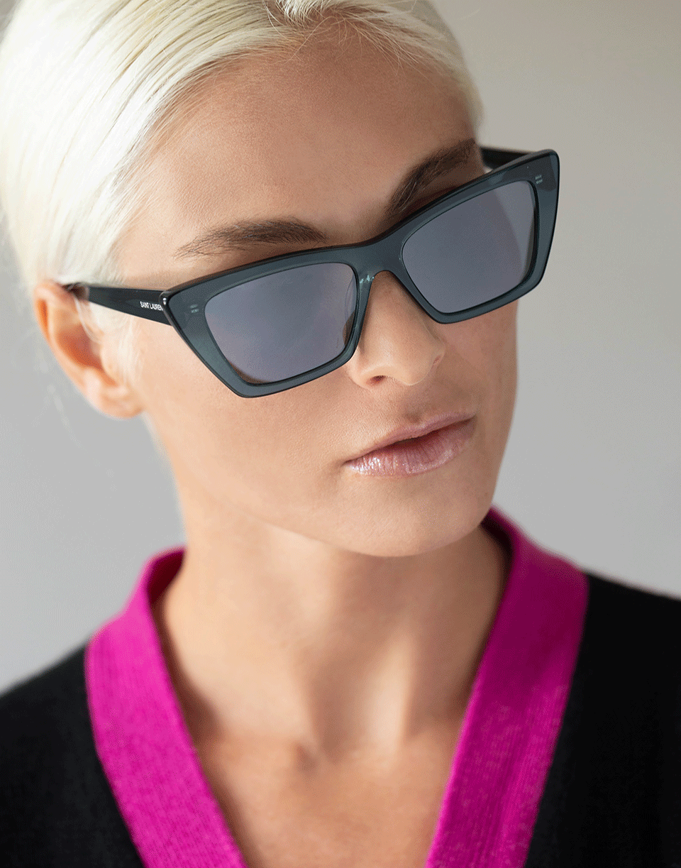 SAINT LAURENT-Green Mica Rectangle Sunglasses-GREEN