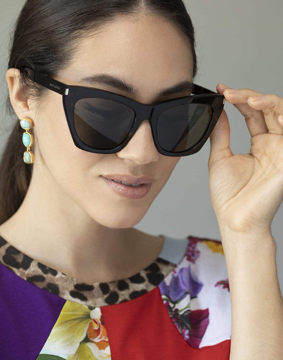 SAINT LAURENT-SL 214 Havana Grey Kate Sunglasses-HAVANA