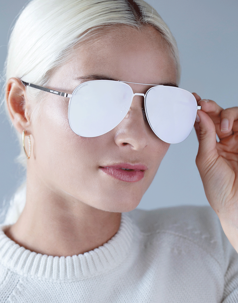 SAINT LAURENT-Classic Silver Aviator Sunglasses-SLVR