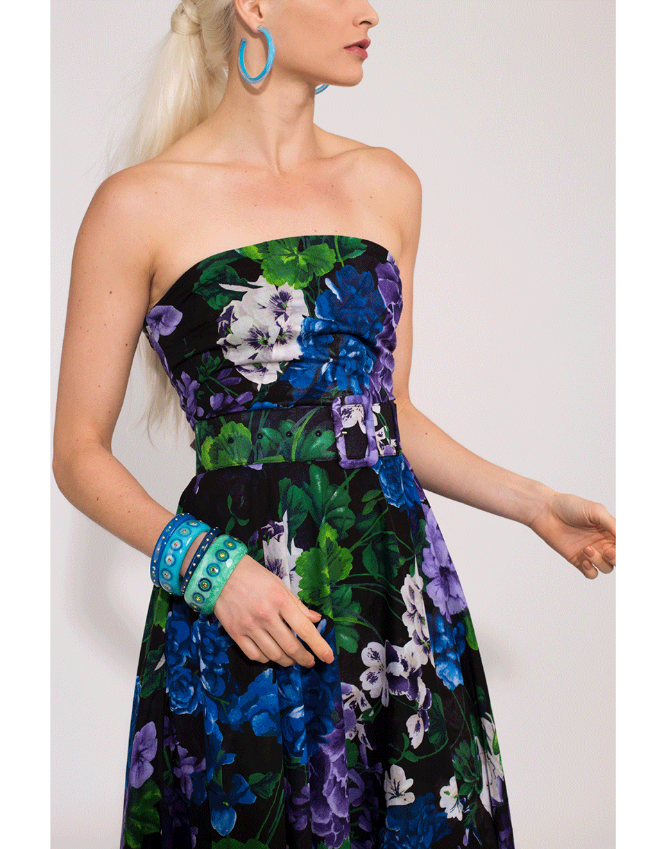 SAMANTHA SUNG-Bougainvillea Print Strapless Dress-