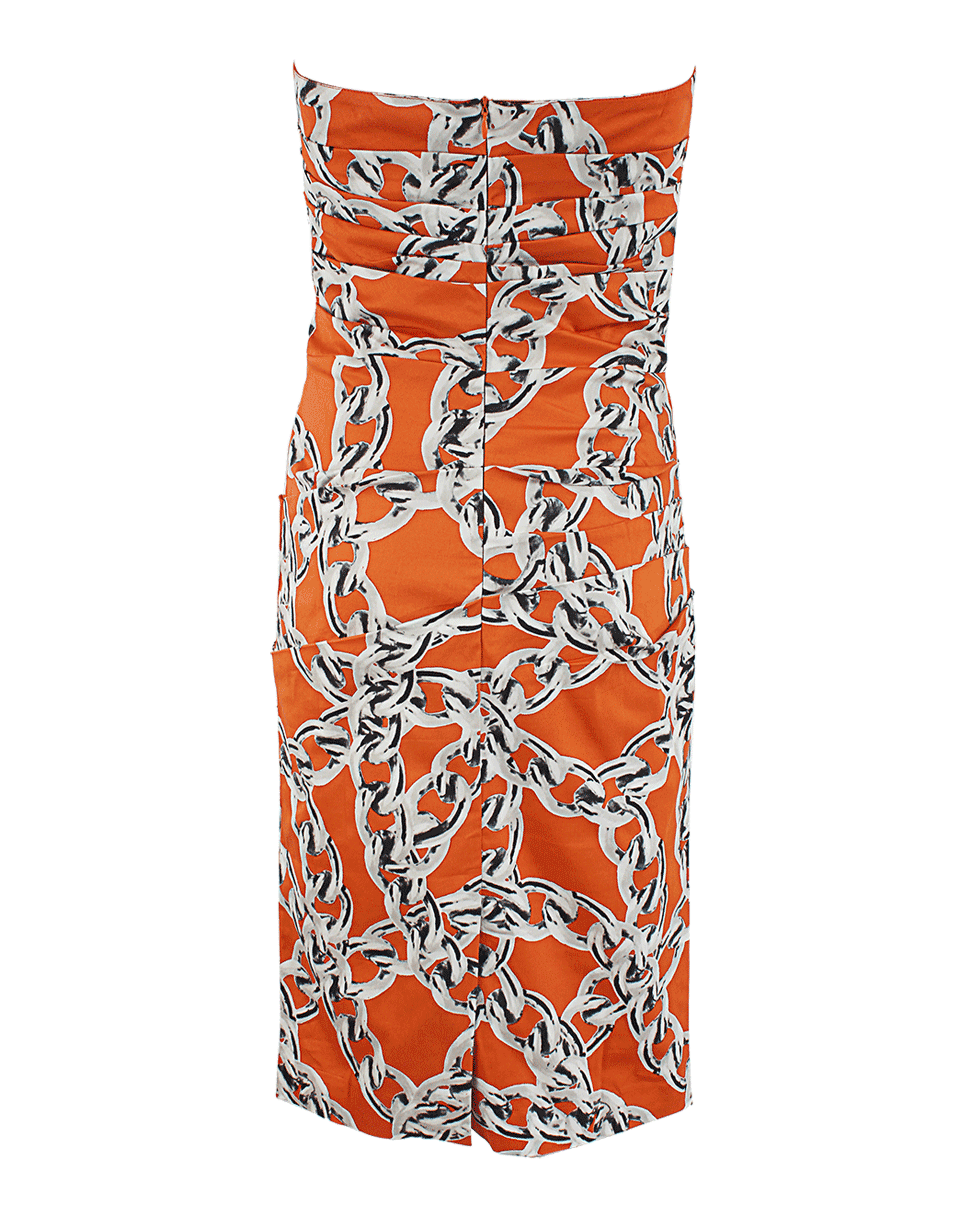 SAMANTHA SUNG-Strapless Chain Link Print Dress-