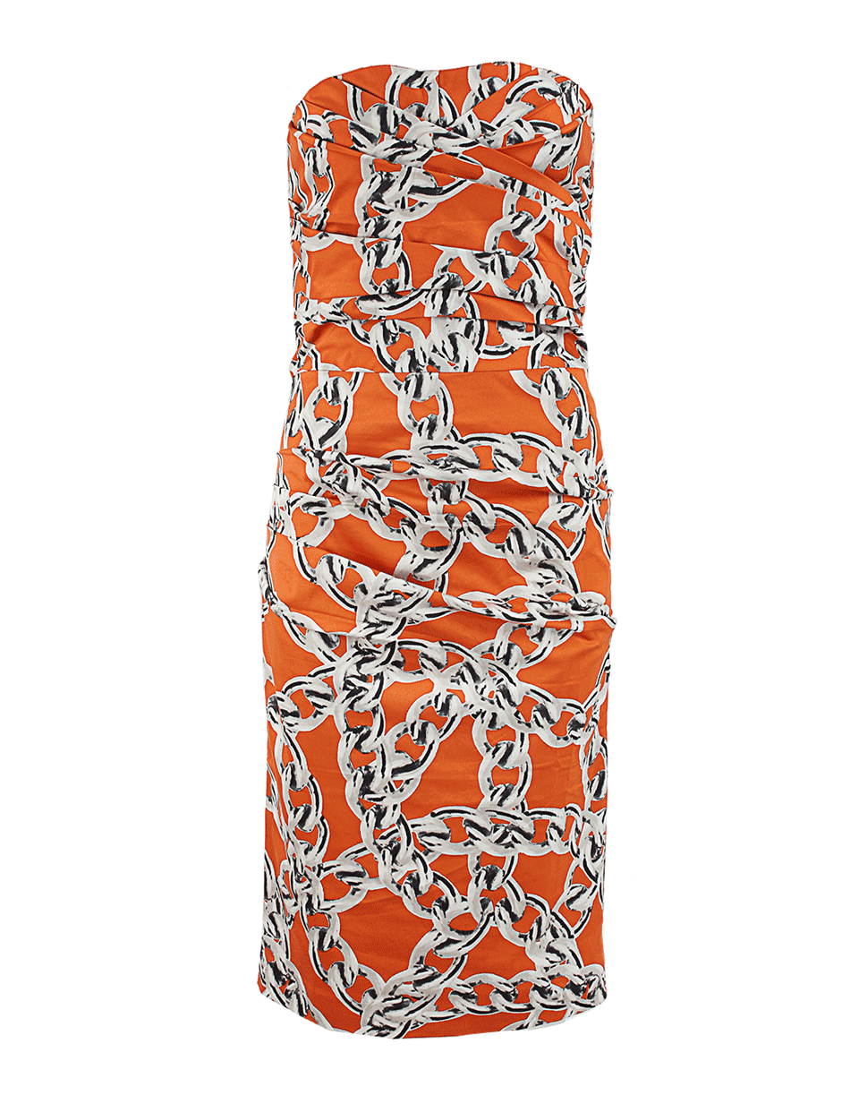SAMANTHA SUNG-Strapless Chain Link Print Dress-