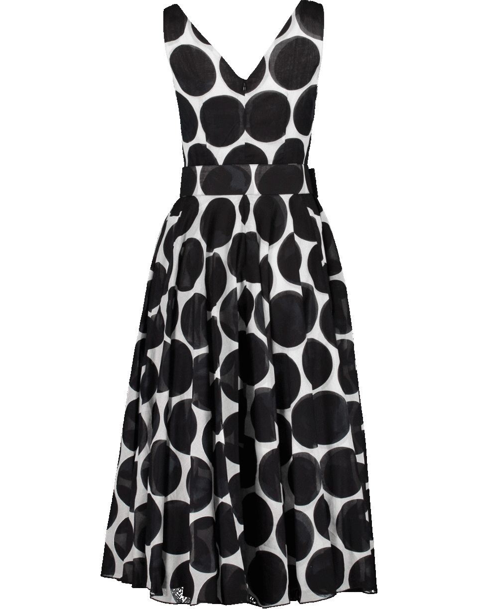 SAMANTHA SUNG-V-Neck Polka Dot Print Dress-