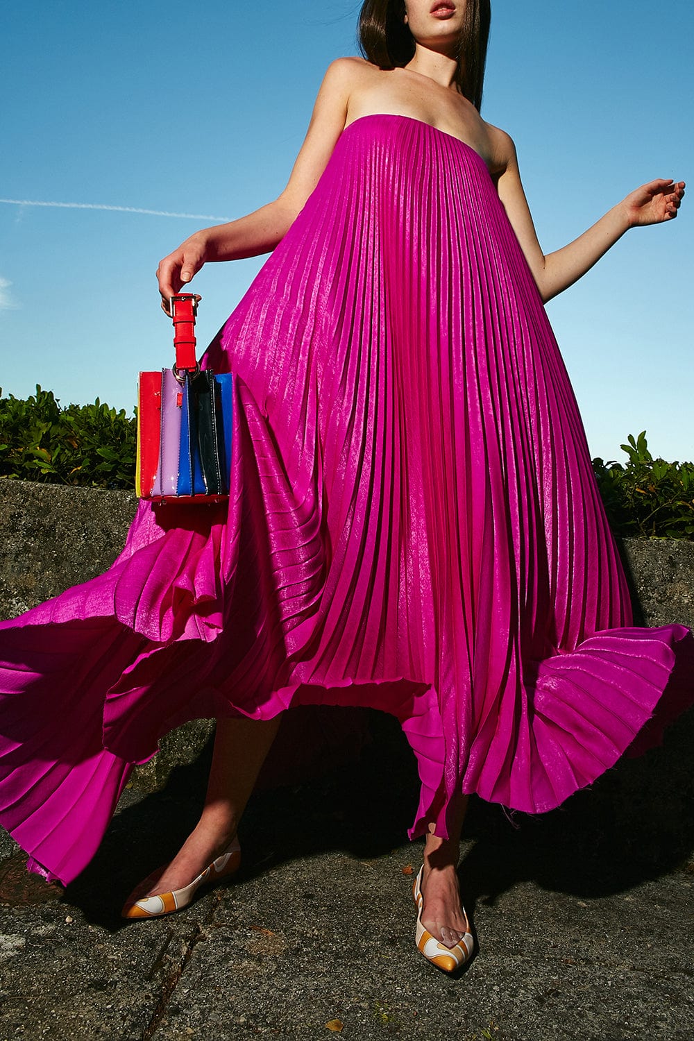 SARA BATTAGLIA-Plisse Strapless Dress-