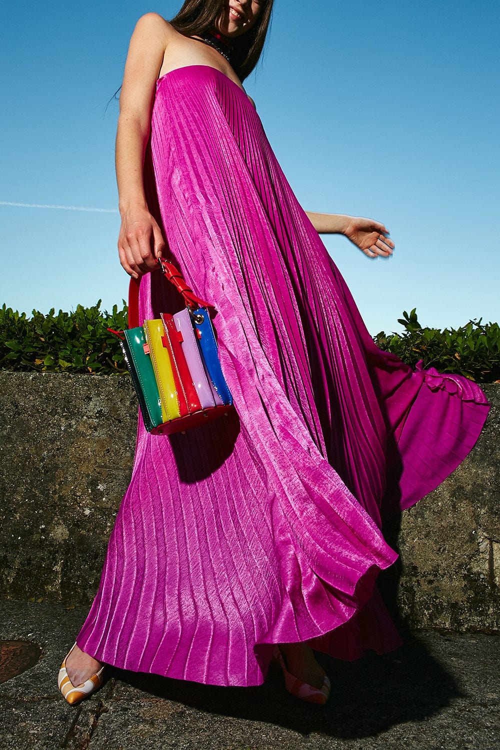 SARA BATTAGLIA-Plisse Strapless Dress-