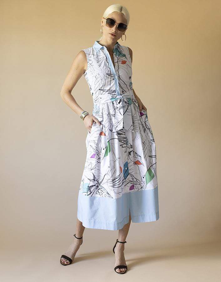 SARA ROKA-Sleeveless Bird Print Dress-