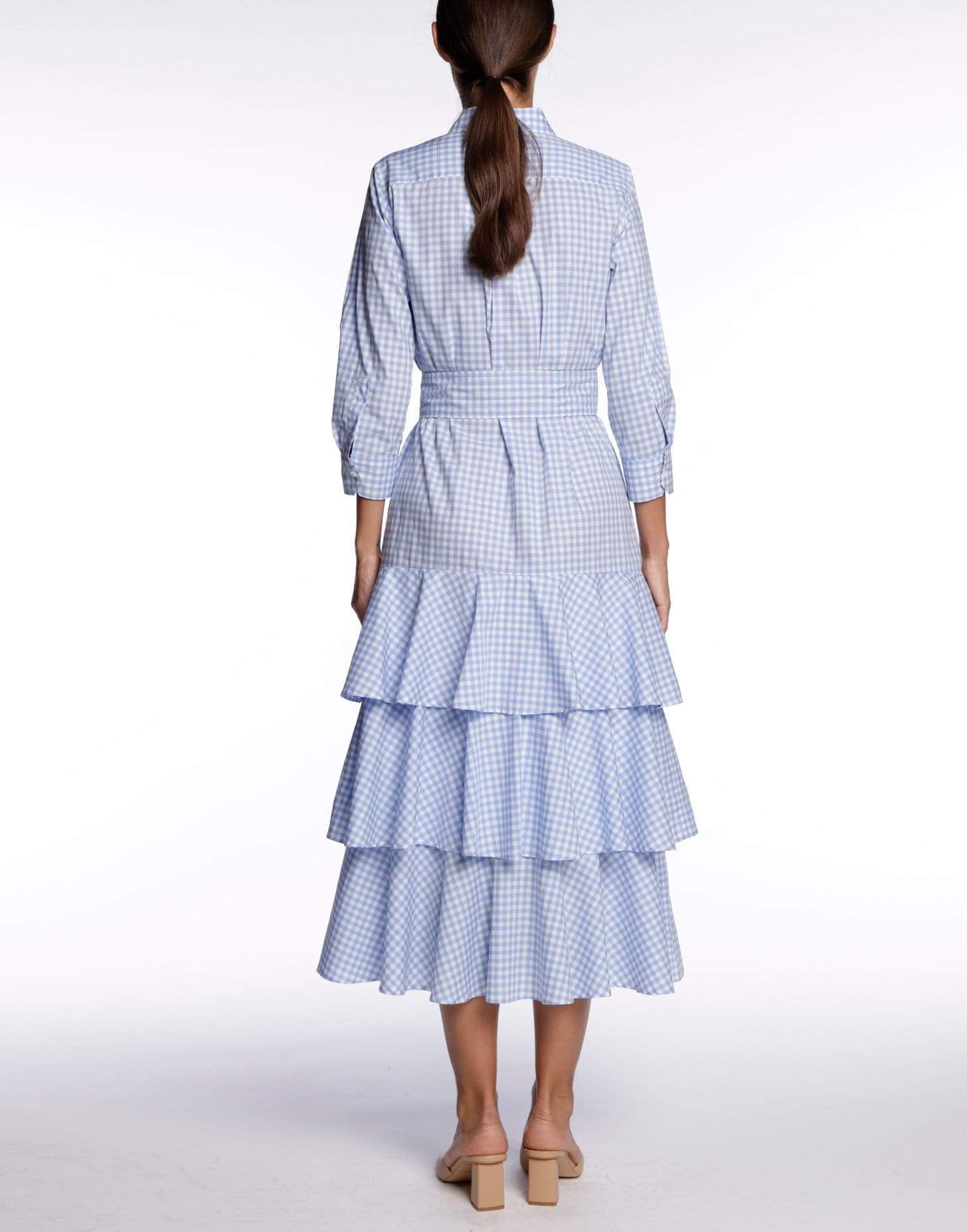 SARA ROKA-Mynaxa Blue Checkered Belted Dress-