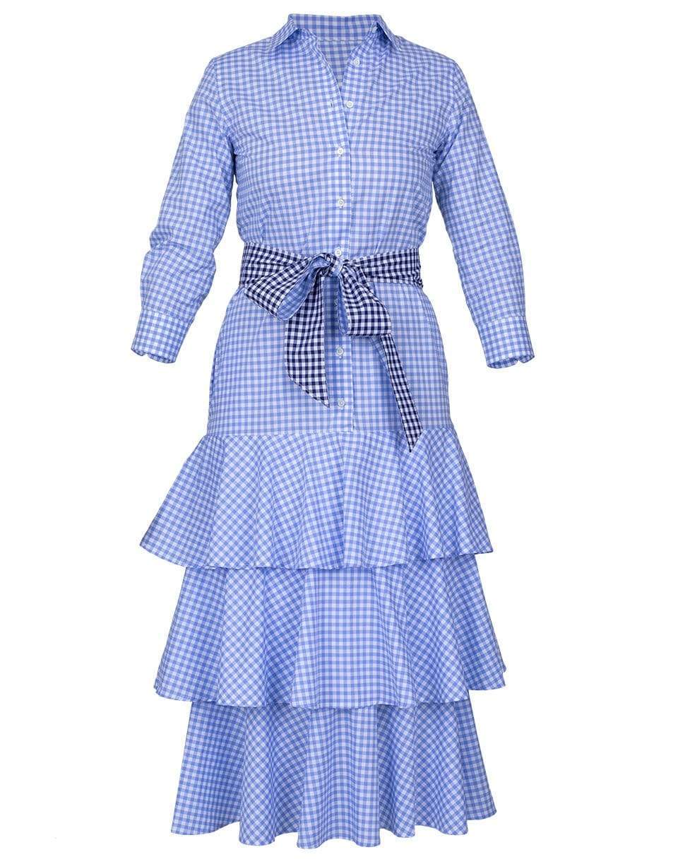 SARA ROKA-Mynaxa Blue Checkered Belted Dress-