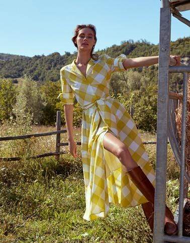 SARA ROKA-Gelsa Checkered Belted Midi Dress-