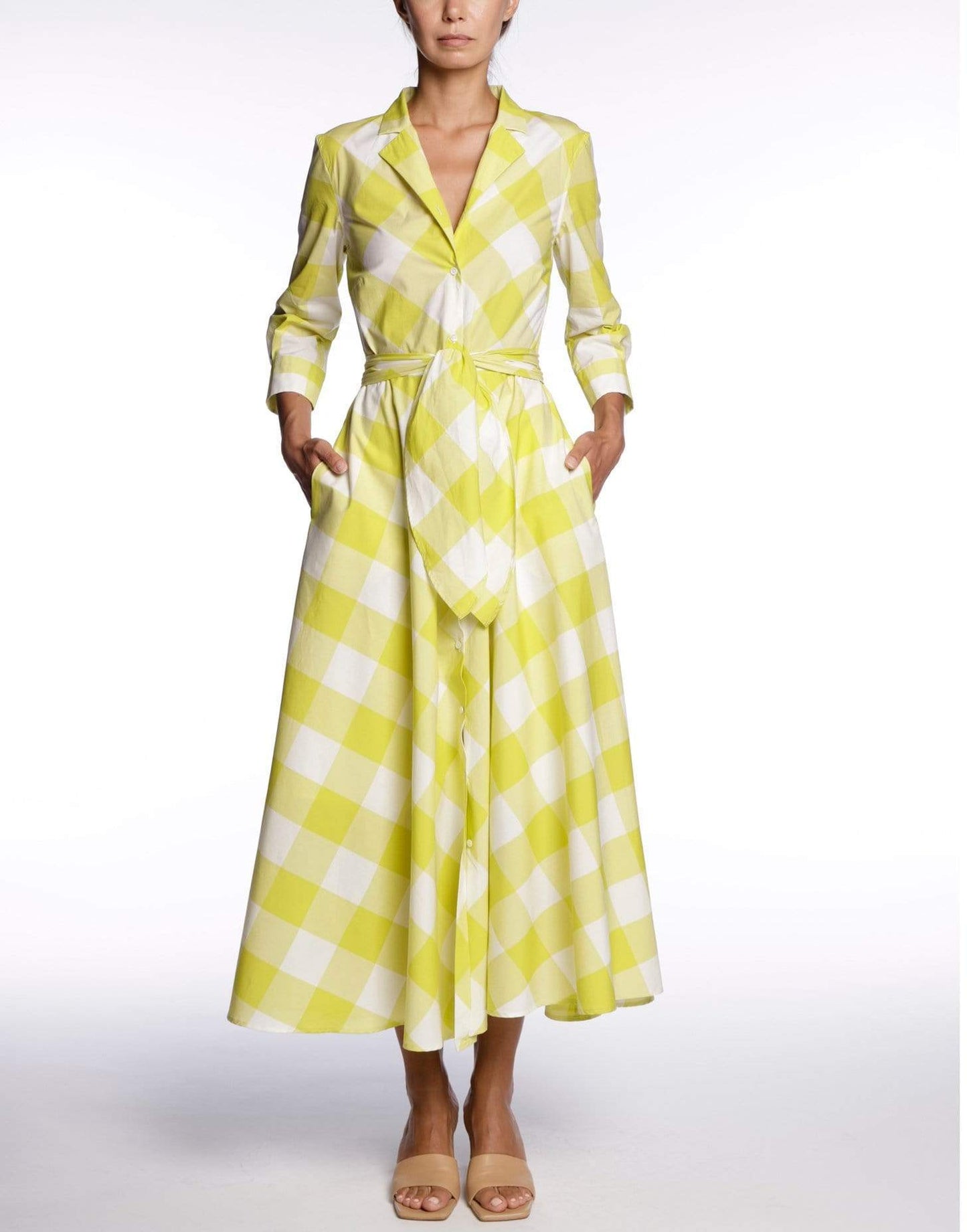 SARA ROKA-Gelsa Checkered Belted Midi Dress-