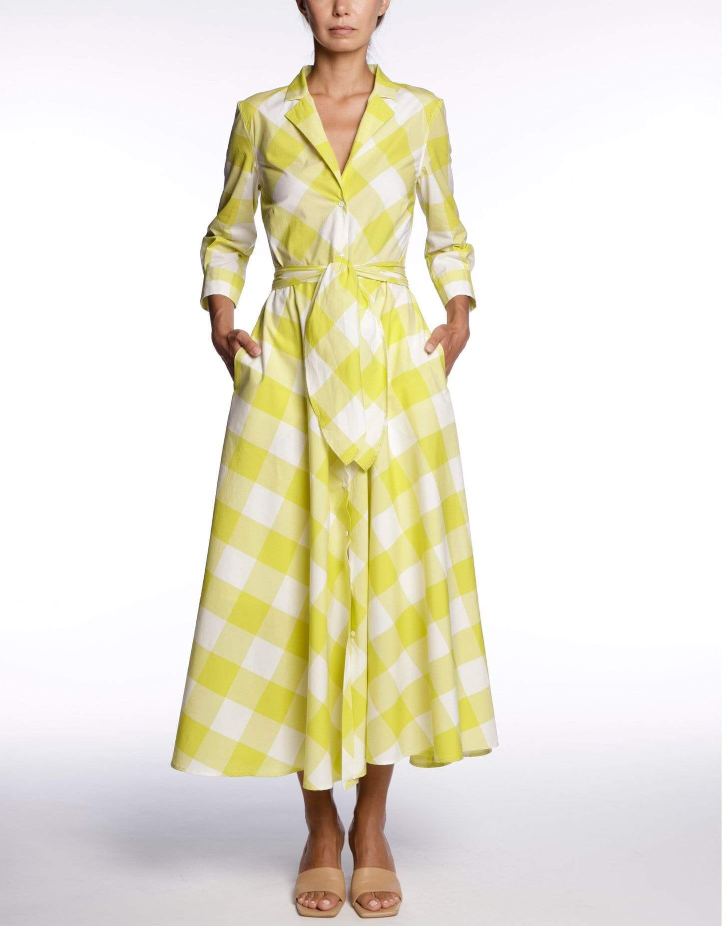 SARA ROKA-Gelsa Checkered Belted Midi Dress-