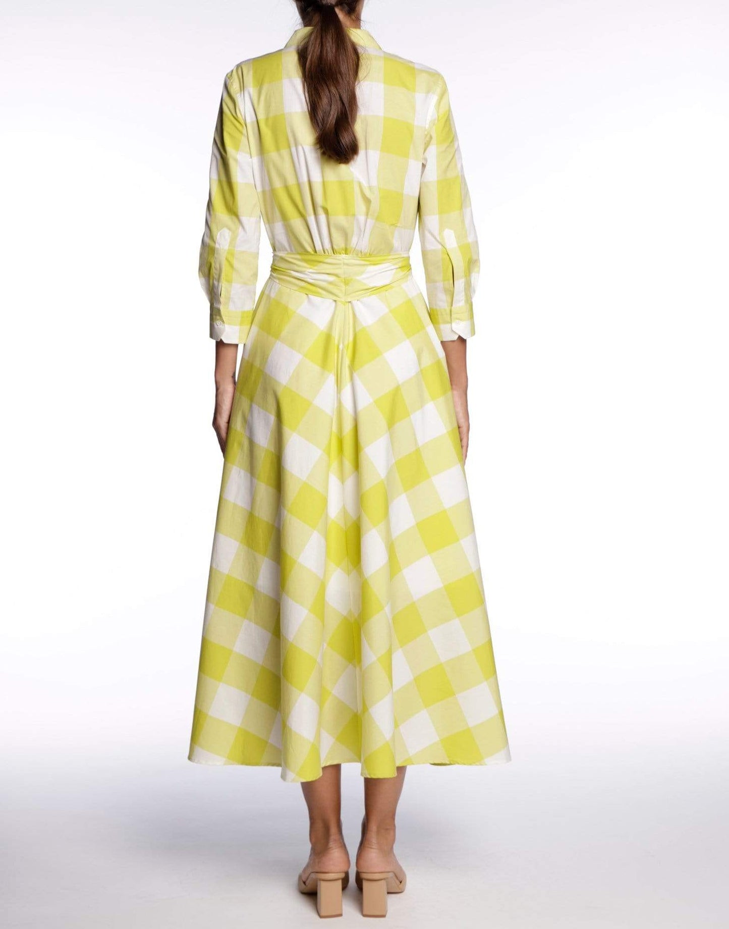SARA ROKA-Gelsa Checkered Belted Midi Dress-