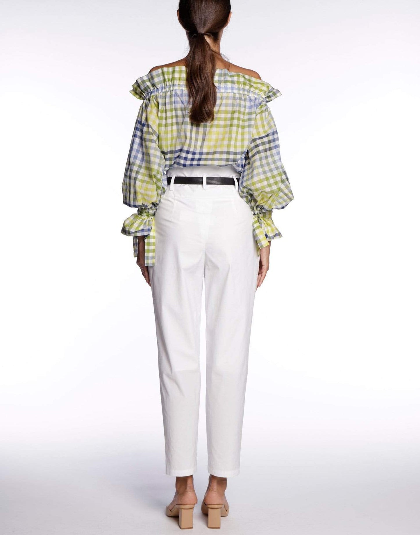 SARA ROKA-Iside Checkered Off Shoulder Top-