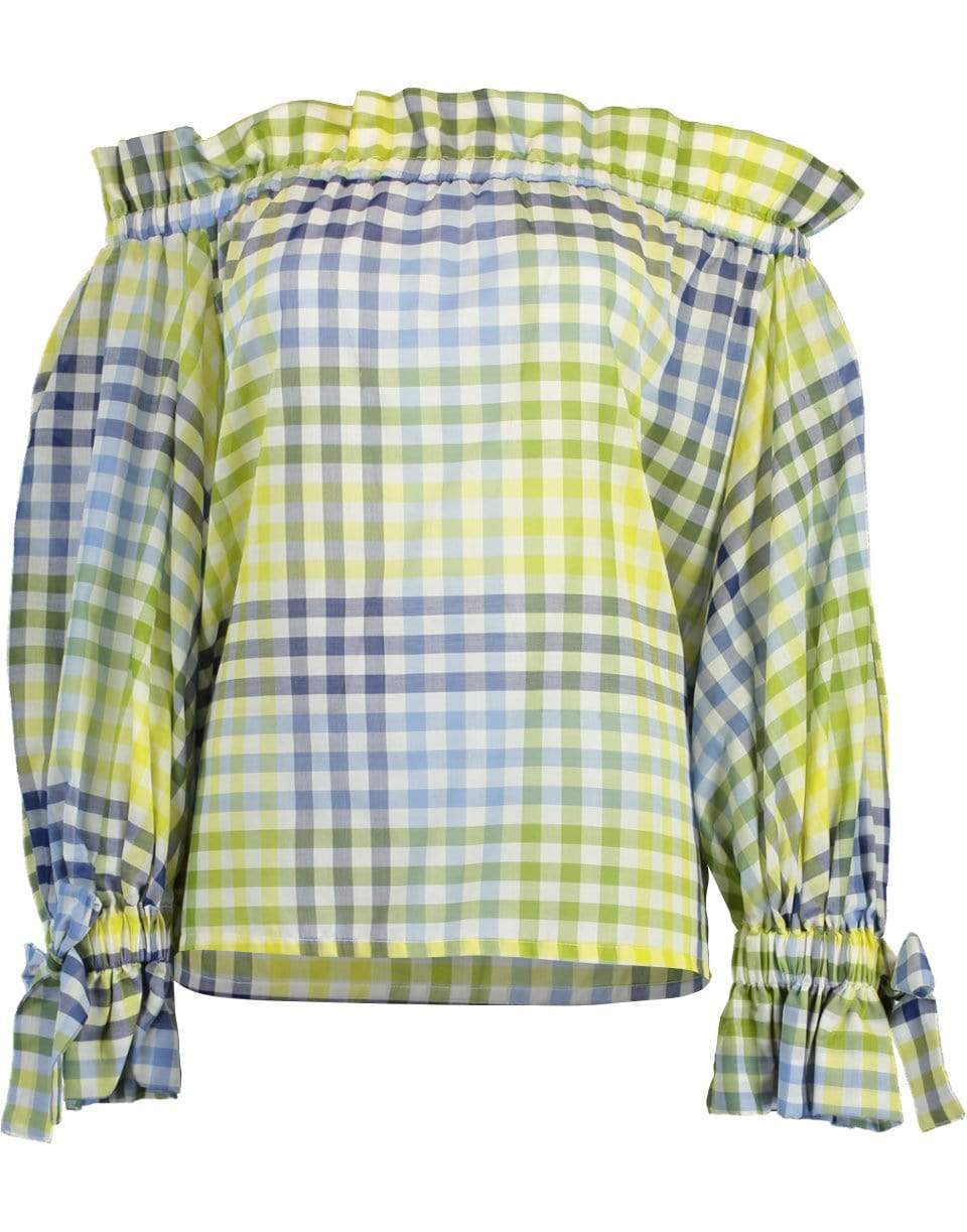 SARA ROKA-Iside Checkered Off Shoulder Top-