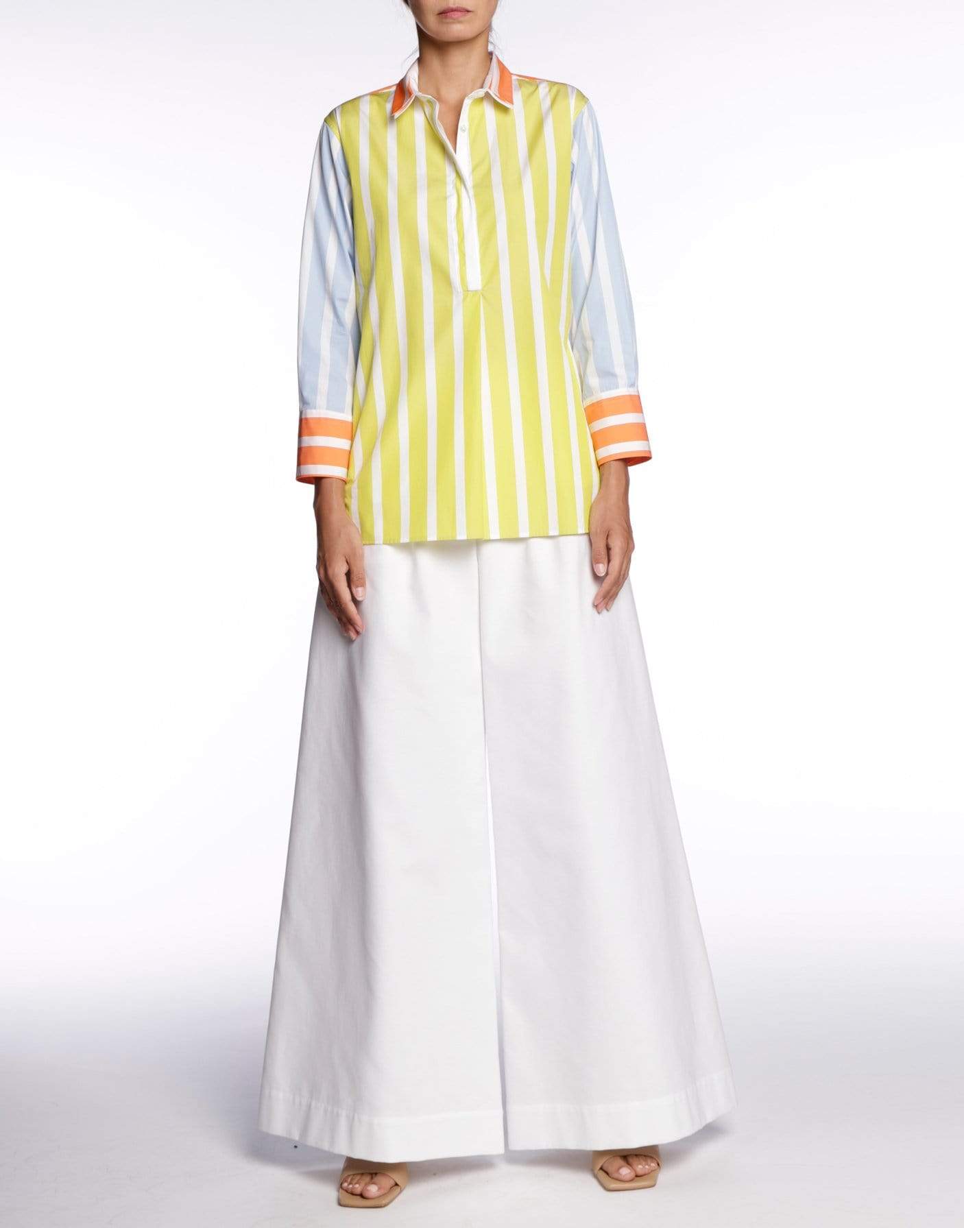 SARA ROKA-Nattie Colorblock Poplin Striped Shirt-