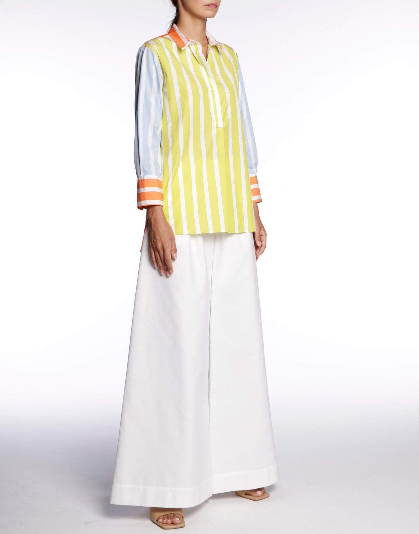 SARA ROKA-Nattie Colorblock Poplin Striped Shirt-