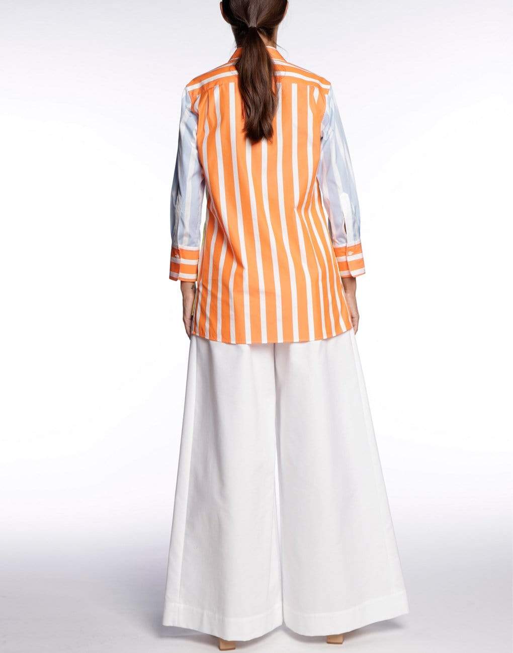 SARA ROKA-Nattie Colorblock Poplin Striped Shirt-