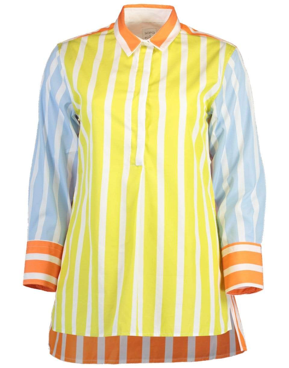SARA ROKA-Nattie Colorblock Poplin Striped Shirt-