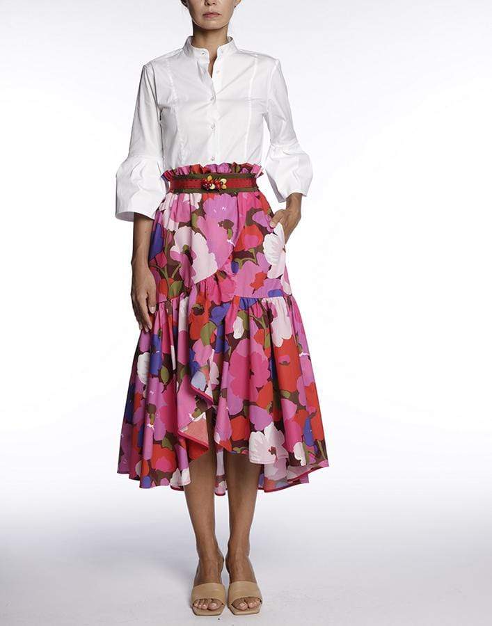 SARA ROKA-Puff Sleeve Button Front Blouse-