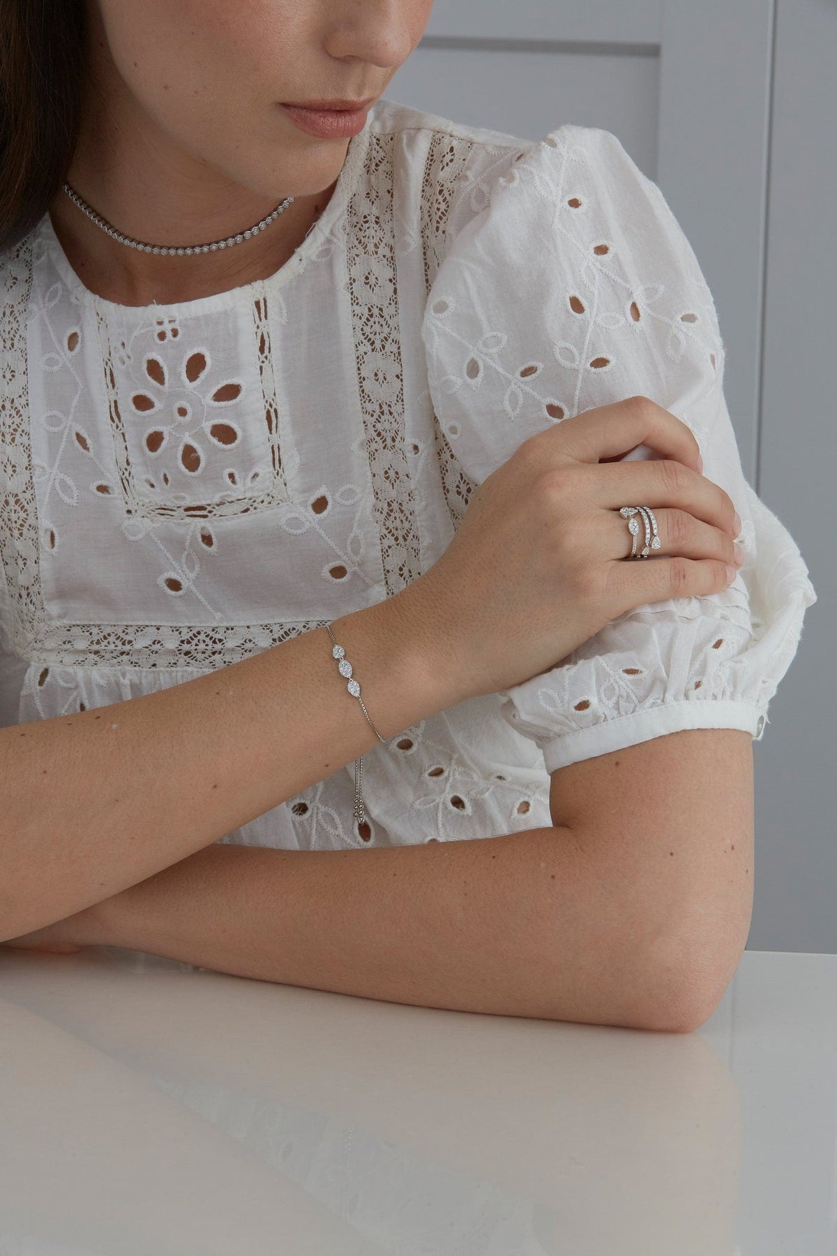  SARA WEINSTOCK-Reverie Diamond Three Cluster Bolo Bracelet-WHITE GOLD 
