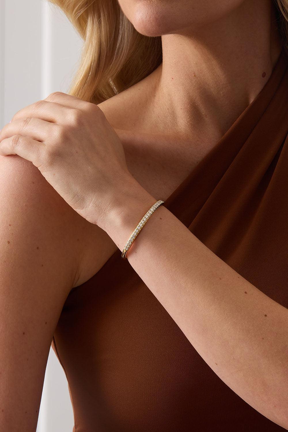Diamond Dujour Oval Bangle Bracelet-YELLOW GOLD-6-JEWELRYFINE JEWELBRACELET O-SARA WEINSTOCK