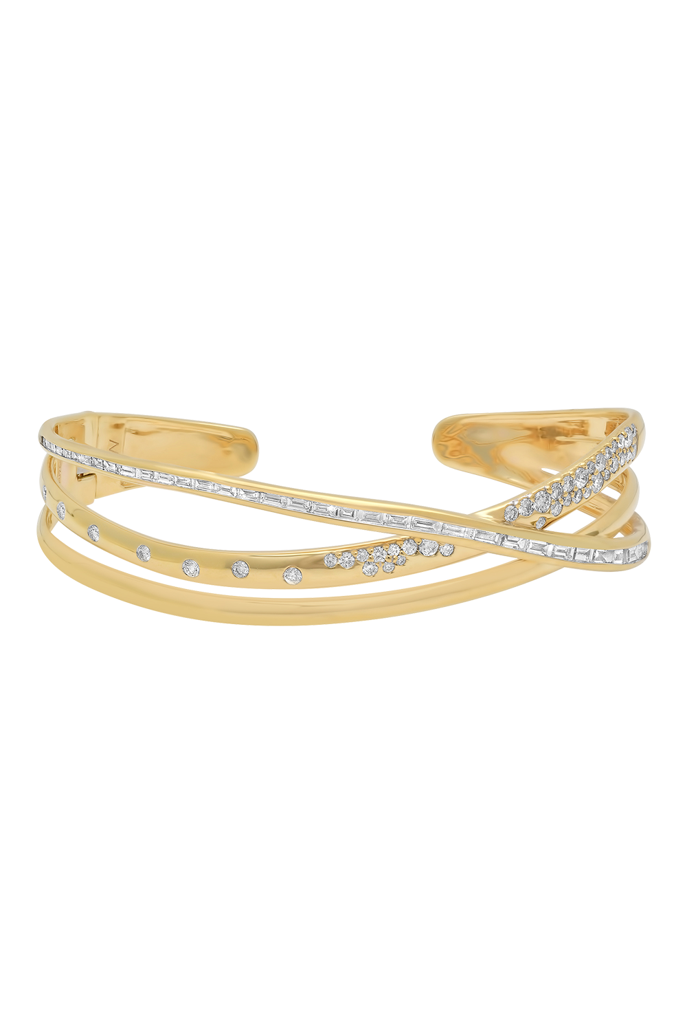 Diamond Crossover Bangle Cuff Bracelet-YELLOW GOLD-6.5-JEWELRYFINE JEWELBRACELET O-SARA WEINSTOCK