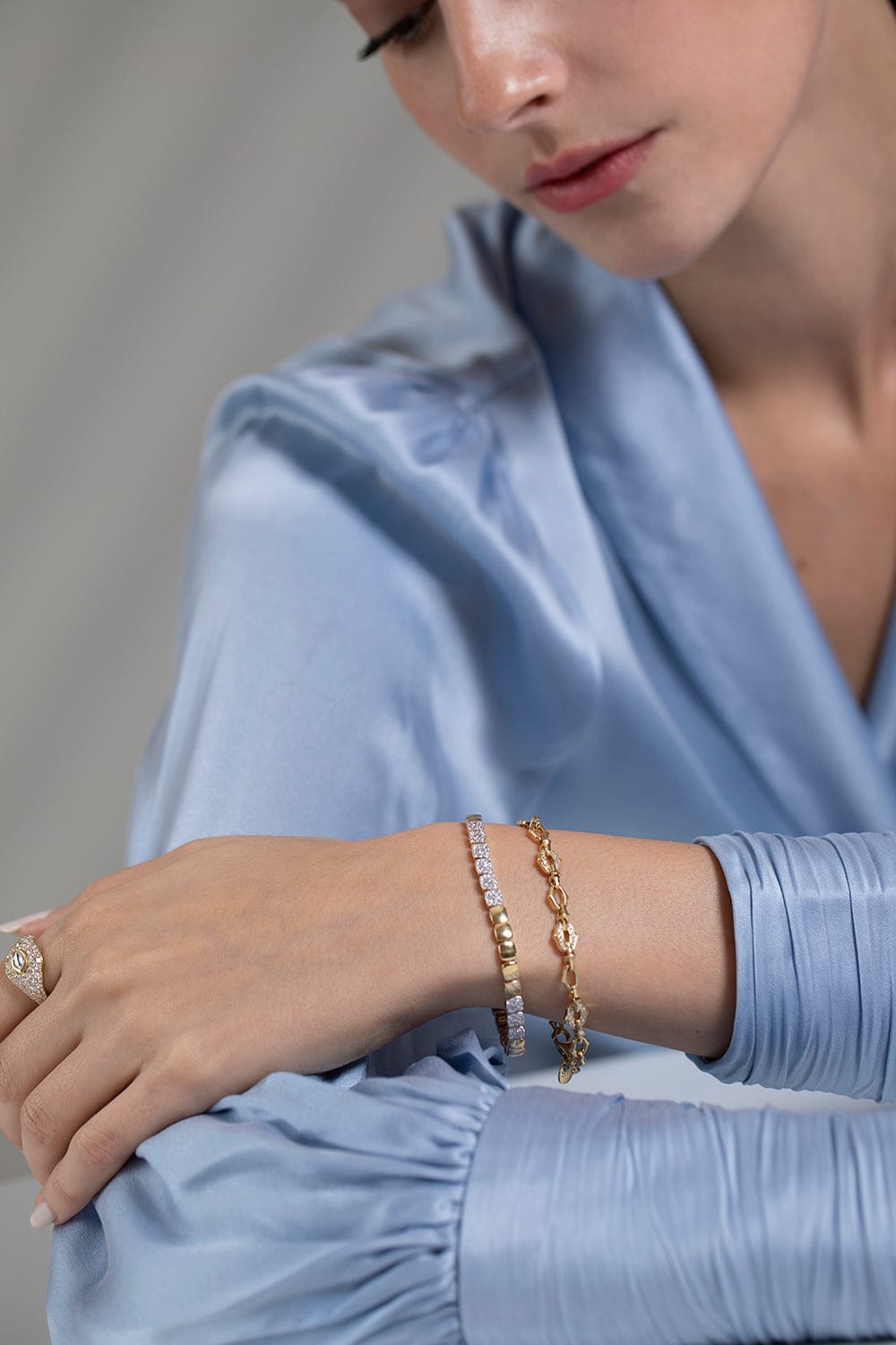 SARA WEINSTOCK-Lucia Chain and Pave Diamond Bracelet-YELLOW GOLD