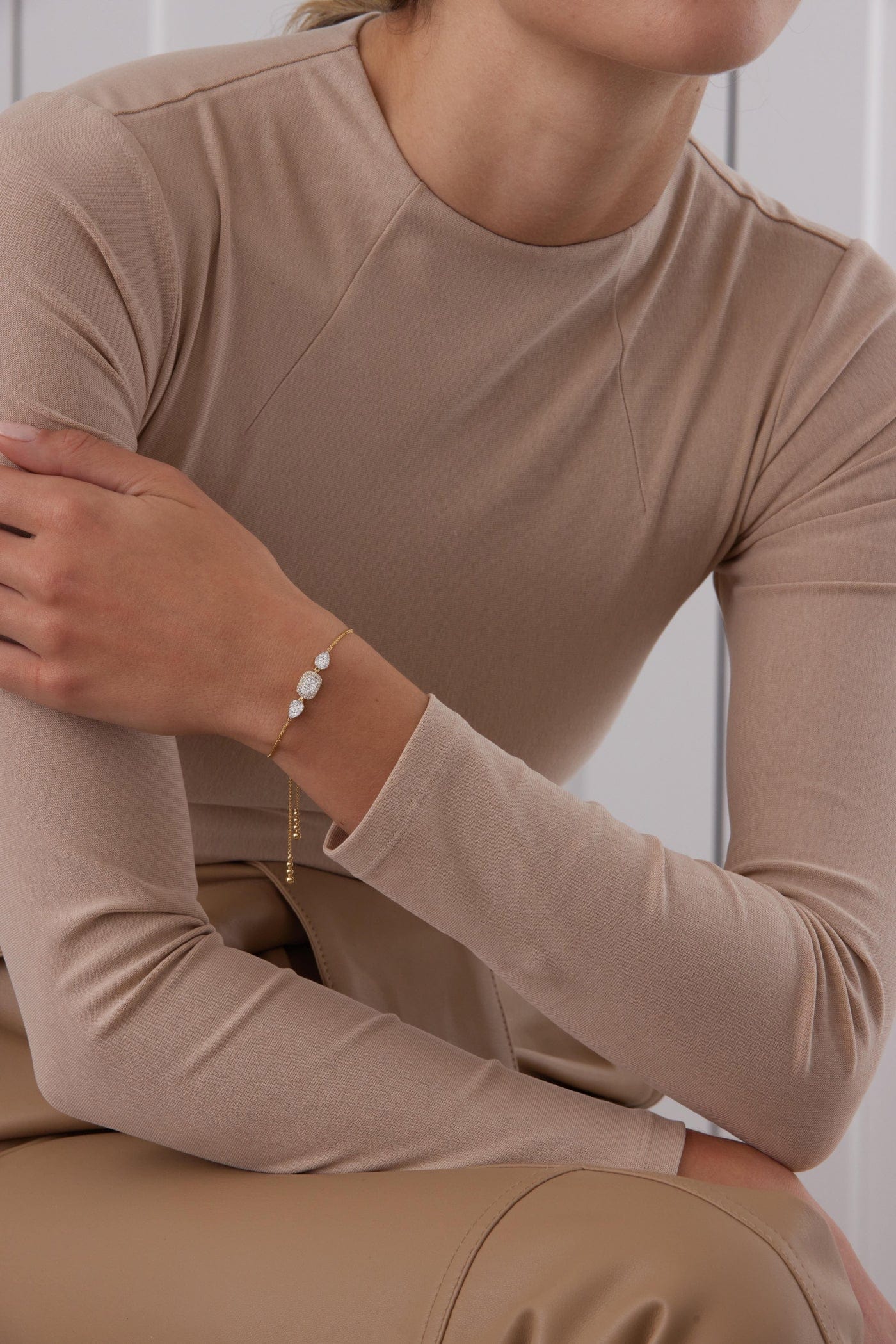SARA WEINSTOCK-Reverie Cushion and Pear Diamond Bolo Bracelet-YELLOW GOLD
