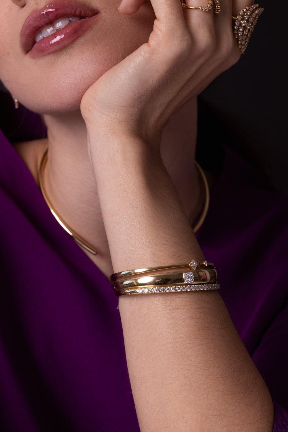 SARA WEINSTOCK-Unity Reverie Yellow Gold White Diamond Cushion Bangle-YELLOW GOLD