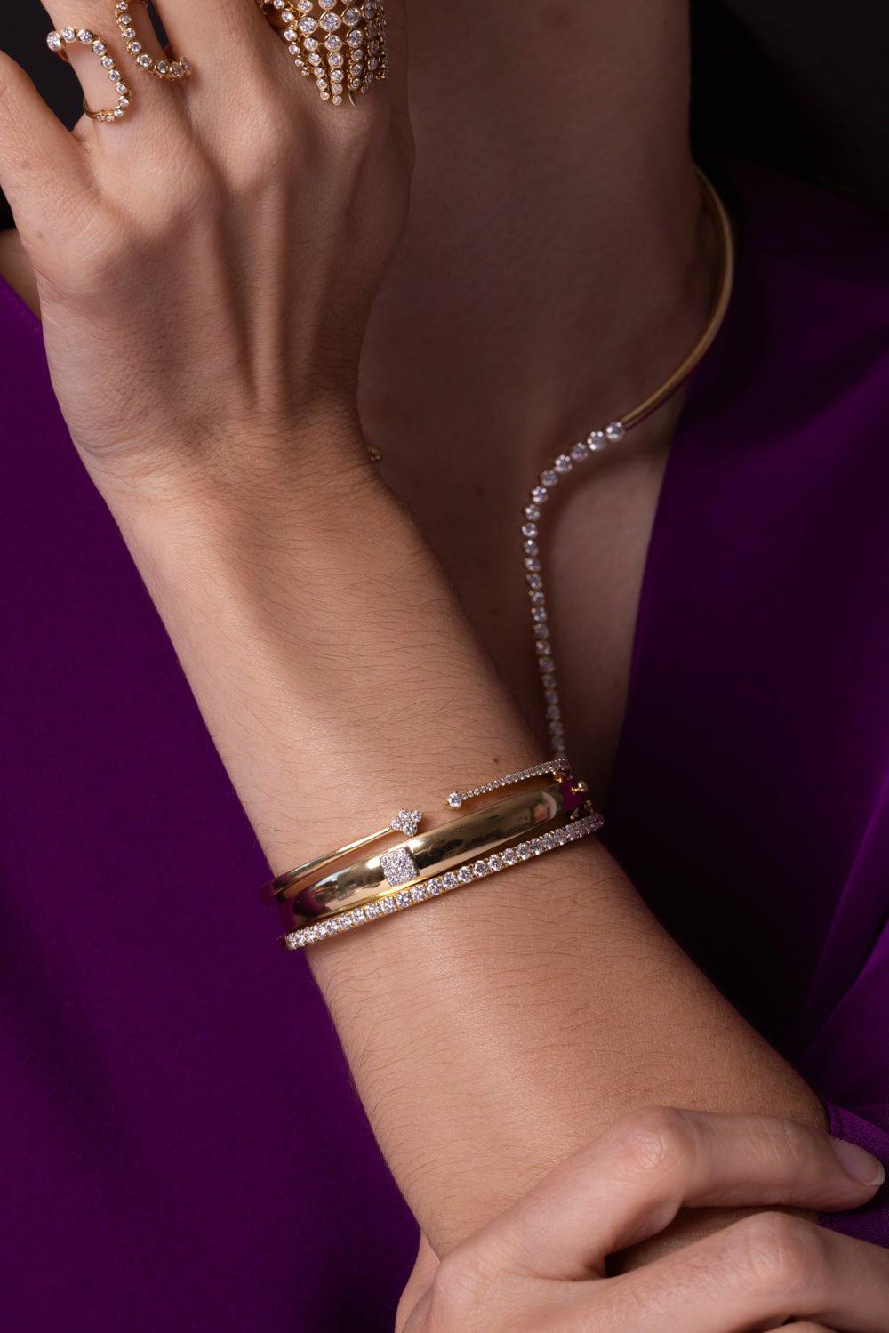 SARA WEINSTOCK-Unity Reverie Yellow Gold White Diamond Cushion Bangle-YELLOW GOLD