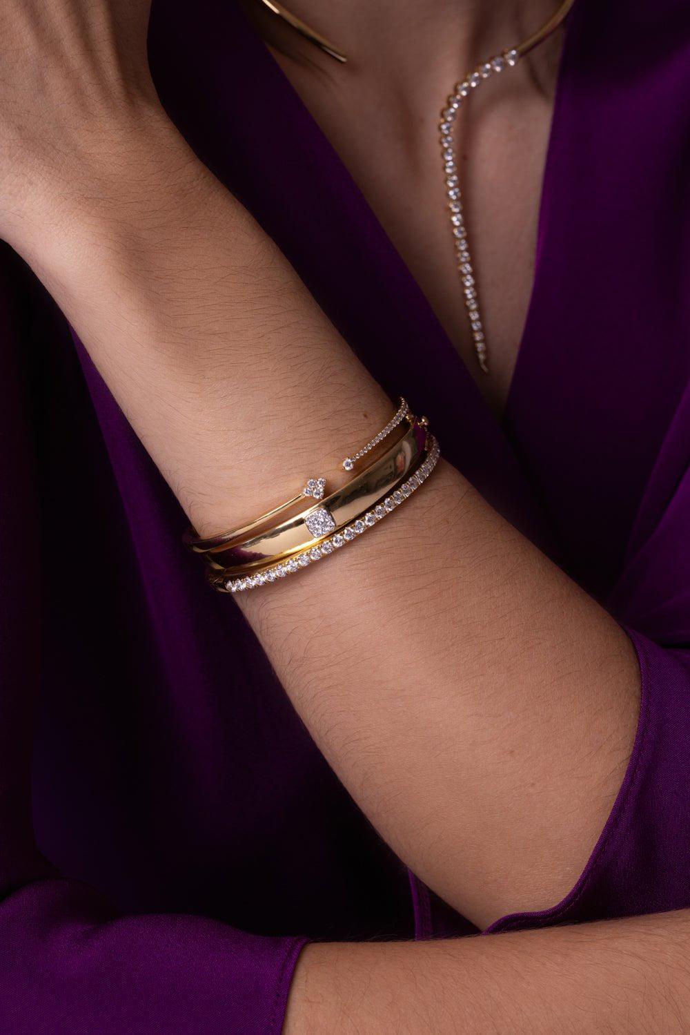 SARA WEINSTOCK-Unity Reverie Yellow Gold White Diamond Cushion Bangle-YELLOW GOLD