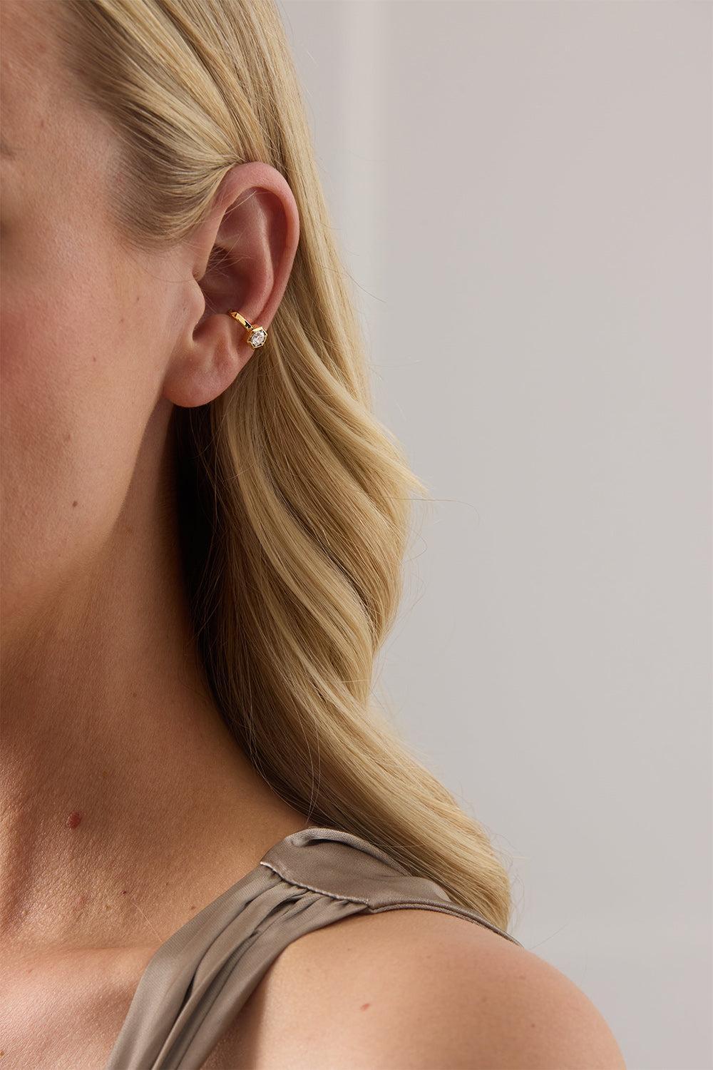 Diamond Honey Comb Ear Cuff-YELLOW GOLD-JEWELRYFINE JEWELEARRING-SARA WEINSTOCK