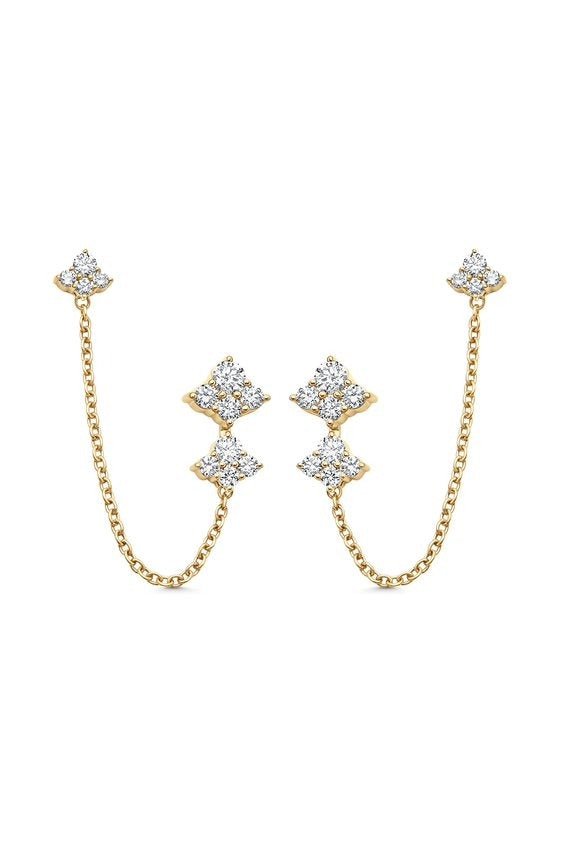 SARA WEINSTOCK-Dujoiur Cluster Chain Earring-YELLOW GOLD