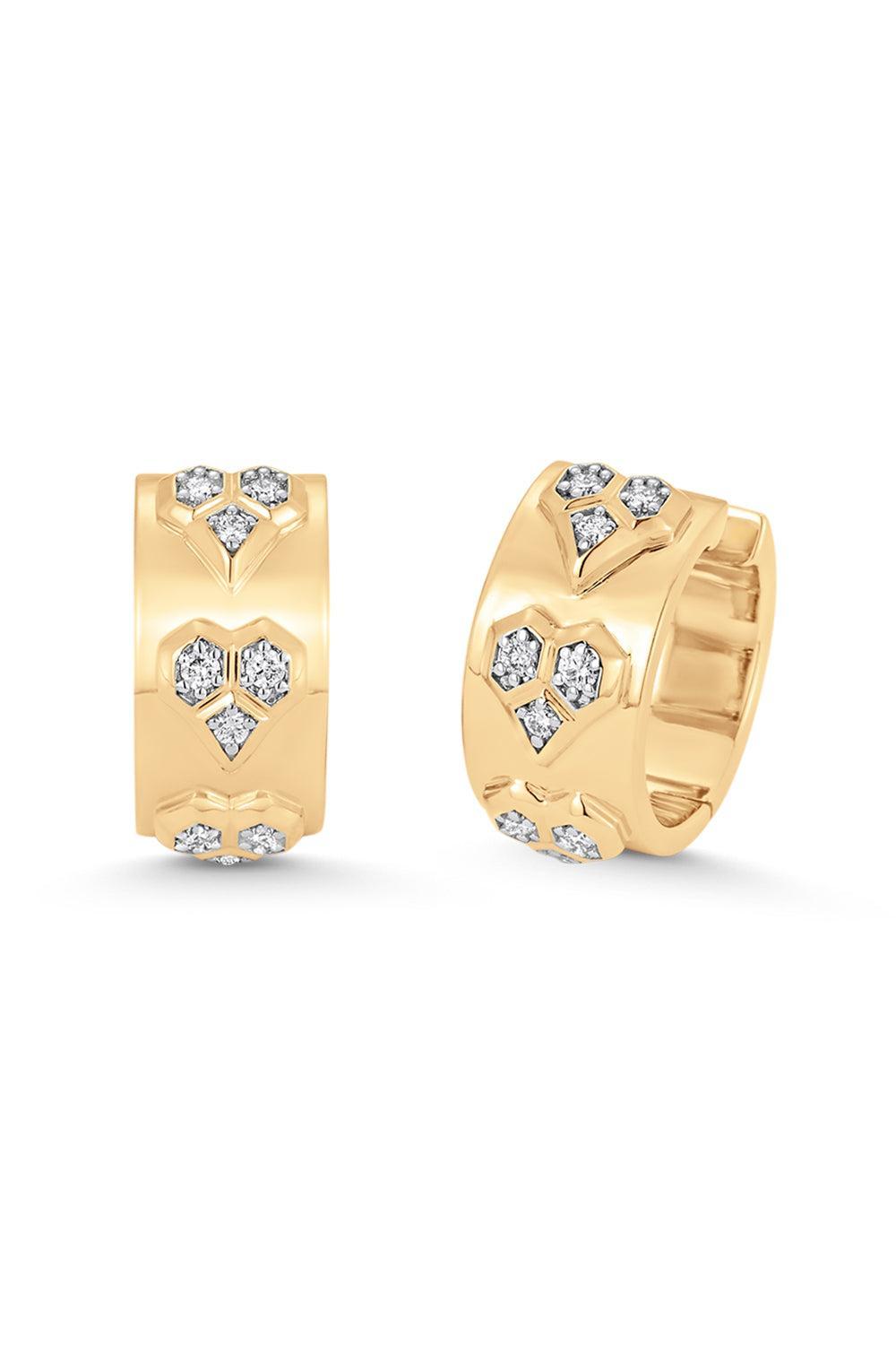Honey Comb Diamond Heart Hoop Earrings-YELLOW GOLD-JEWELRYFINE JEWELEARRING-SARA WEINSTOCK