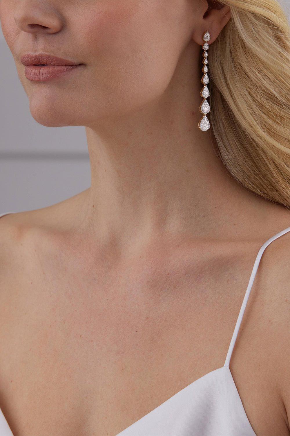 SARA WEINSTOCK-Illusion Diamond Cluster Drop Earrings-YELLOW GOLD