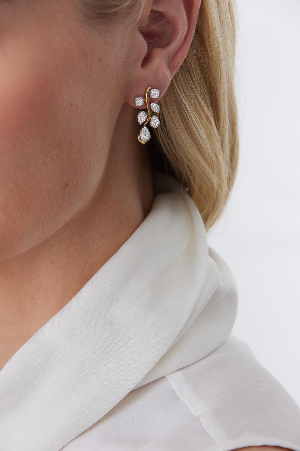 Lierre Cluster Drop Earrings-YELLOW GOLD-JEWELRYFINE JEWELEARRING-SARA WEINSTOCK