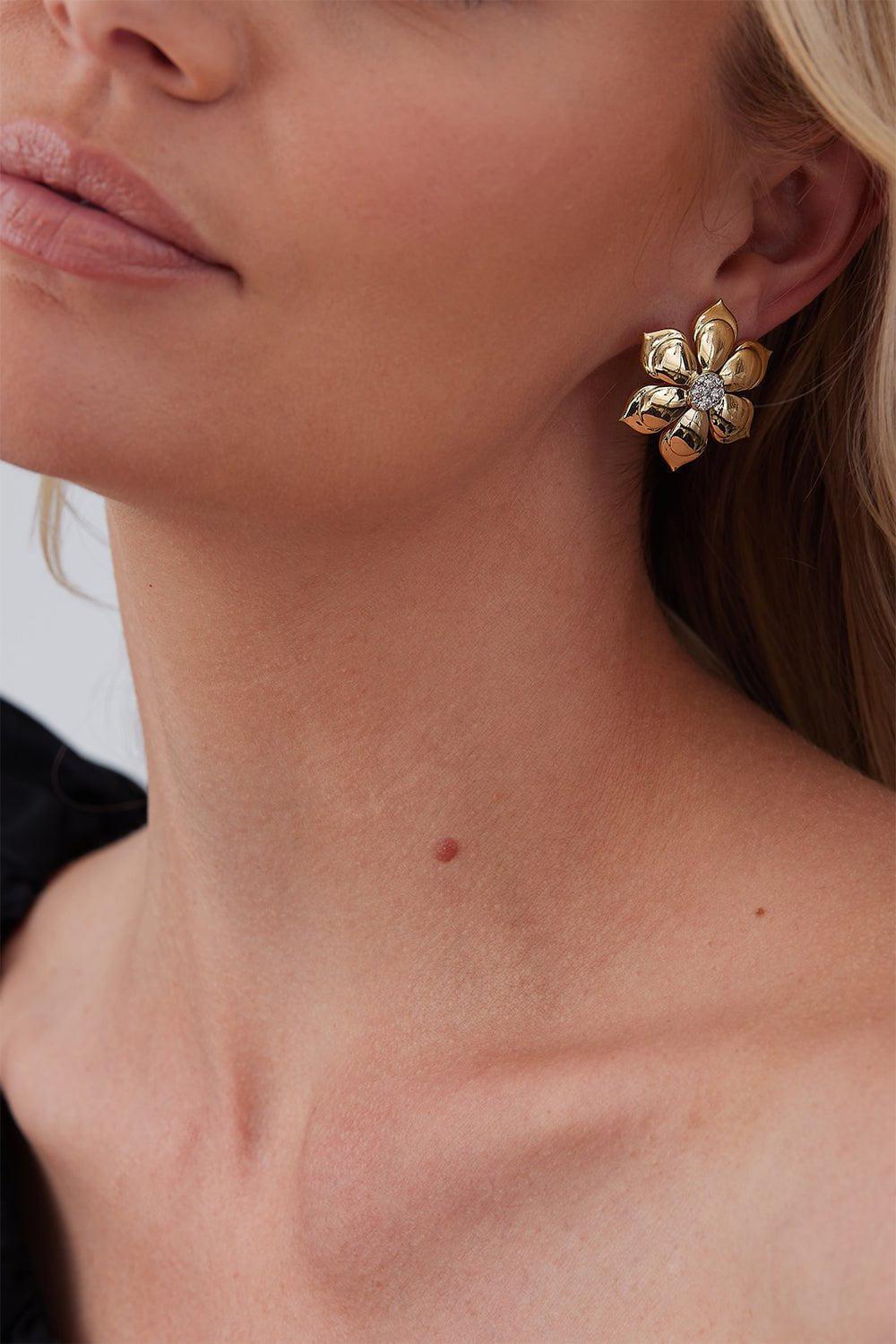 SARA WEINSTOCK-Lierre Flower Earrings-YELLOW GOLD