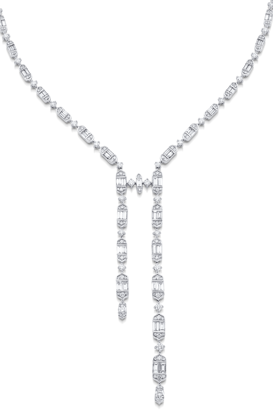 SARA WEINSTOCK-Taj Baguette Diamond Drop Necklace-WHITE GOLD