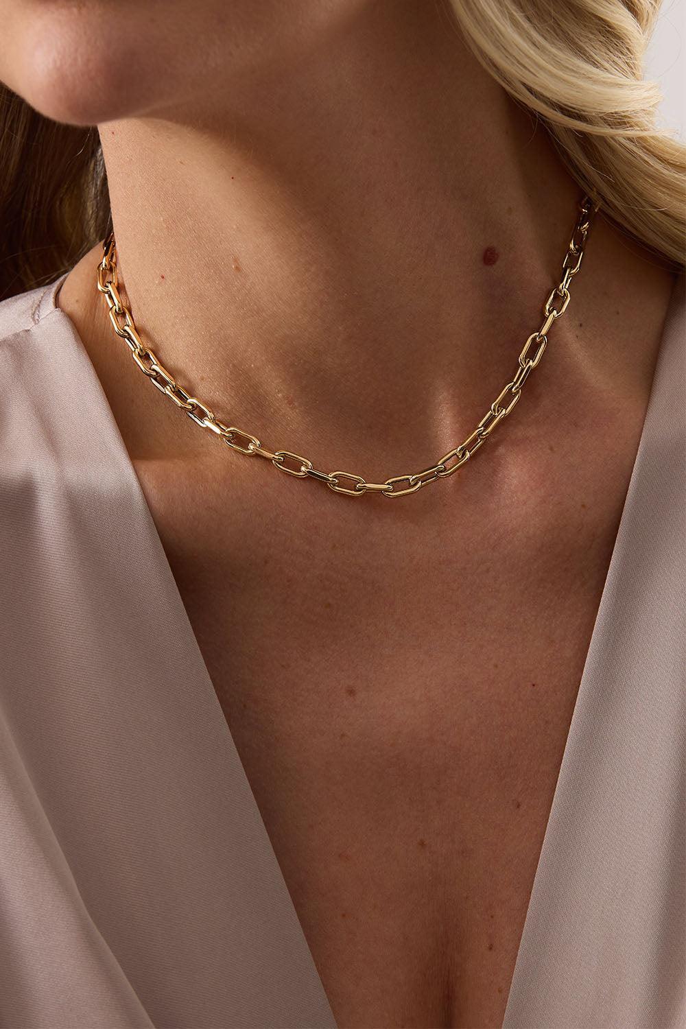 Medium Rectangle Chain Necklace-YELLOW GOLD-16-JEWELRYFINE JEWELNECKLACE O-SARA WEINSTOCK