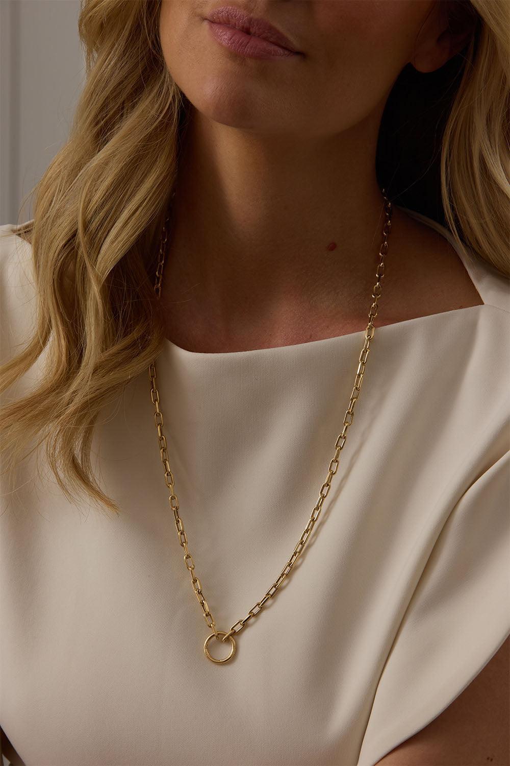 Small Rectangle Round Chain Necklace-YELLOW GOLD-26-JEWELRYFINE JEWELNECKLACE O-SARA WEINSTOCK