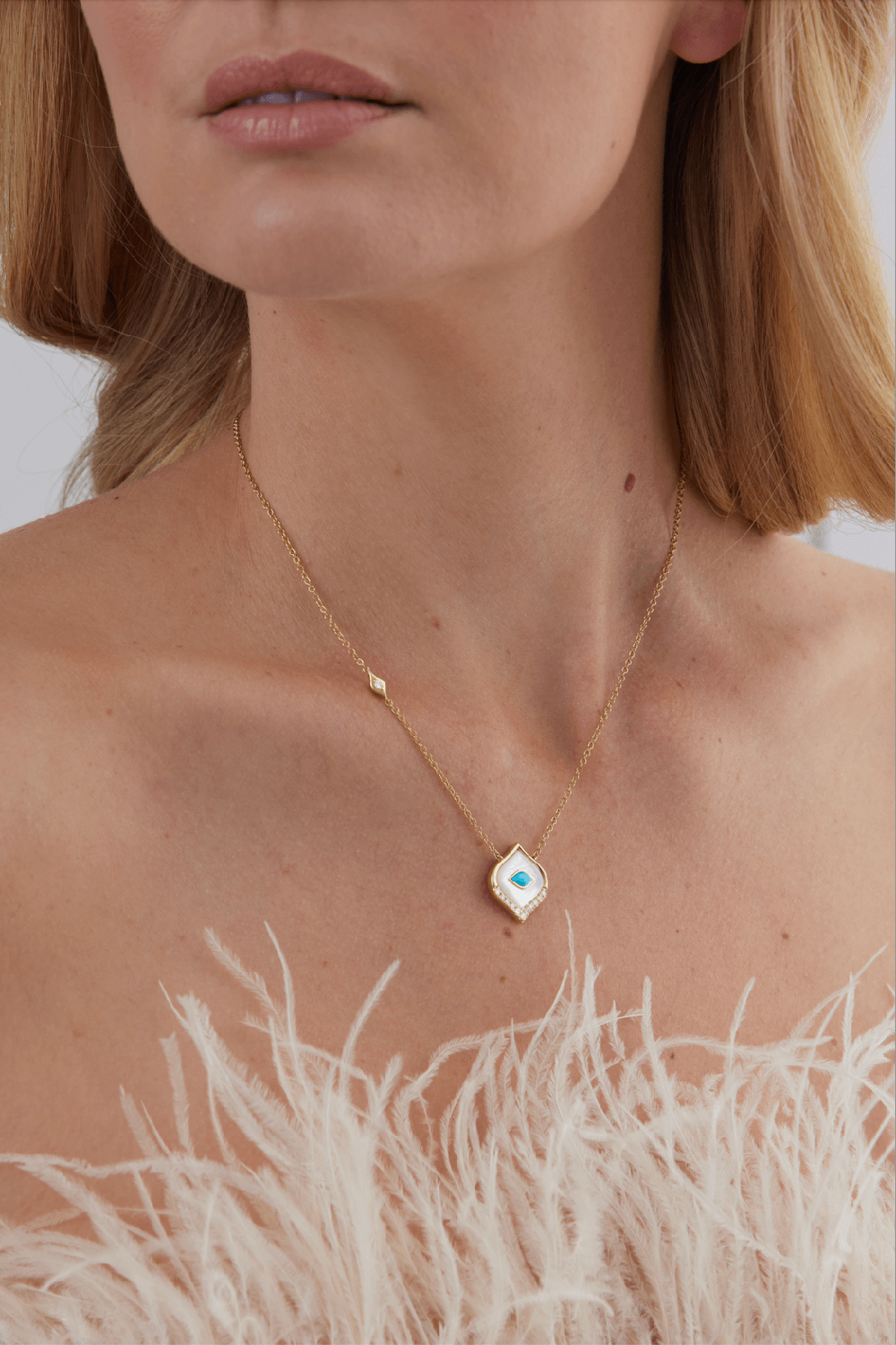 SARA WEINSTOCK-Donna Pearl Turquoise Pendant Necklace-YELLOW GOLD