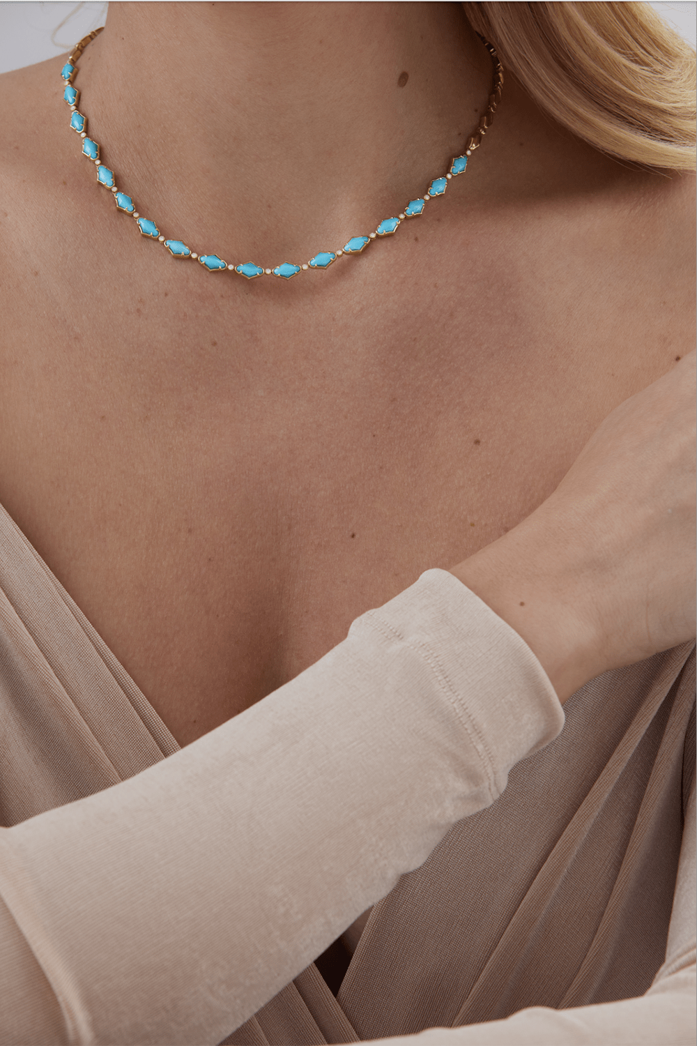 SARA WEINSTOCK-Lucia Turquoise Choker Necklace-YELLOW GOLD